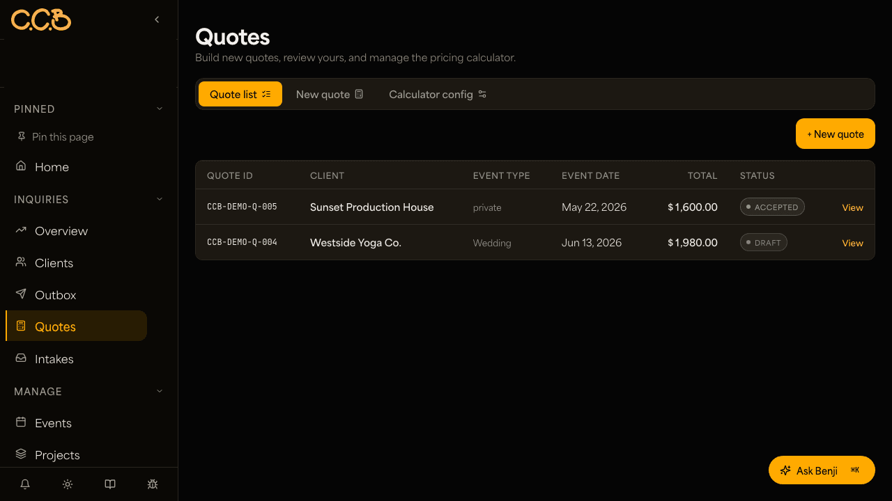 Quotes — a drafted quote ready to send in one click
