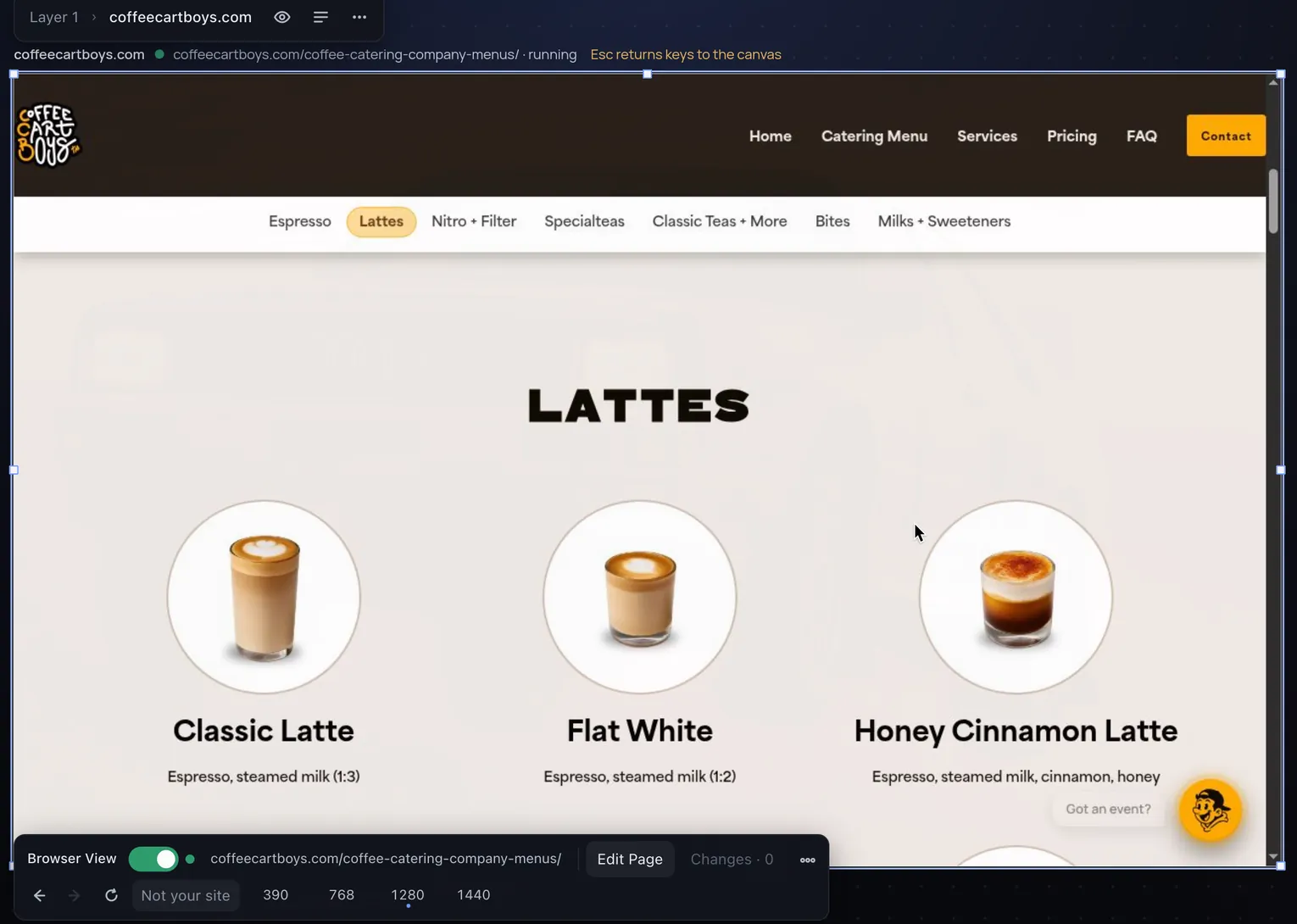 The same page after scrolling: the Lattes section.