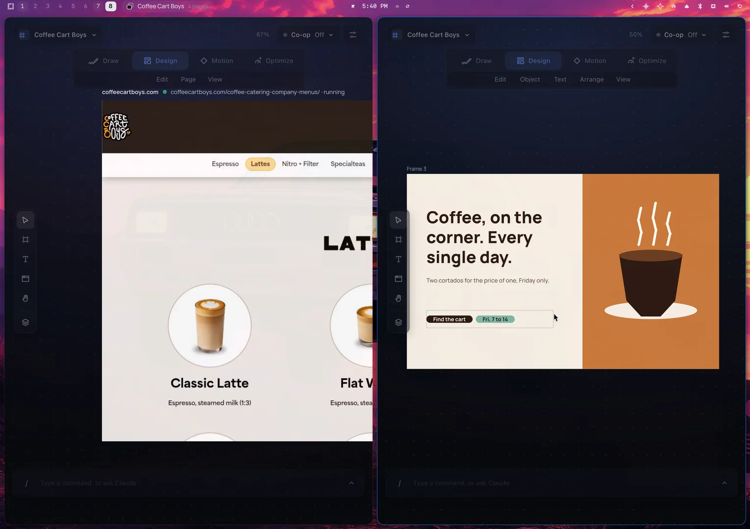 Two windows side by side: the Menu page in the main window and the Promo page in its own window.