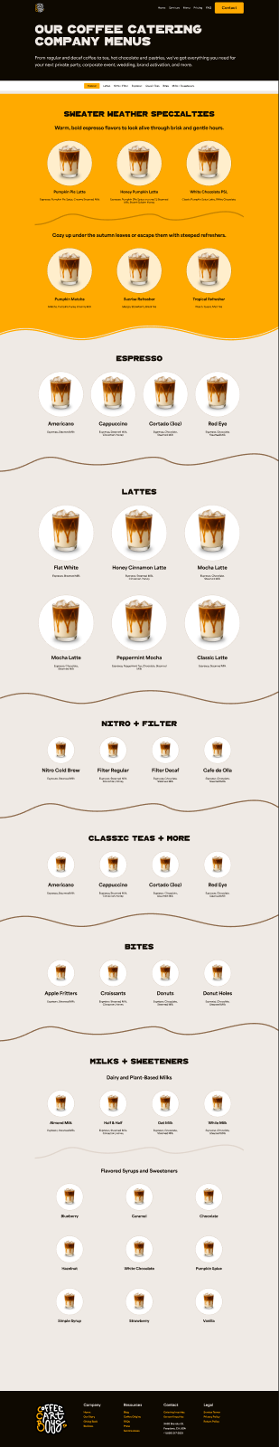 Coffee Cart Boys Catering menu design
