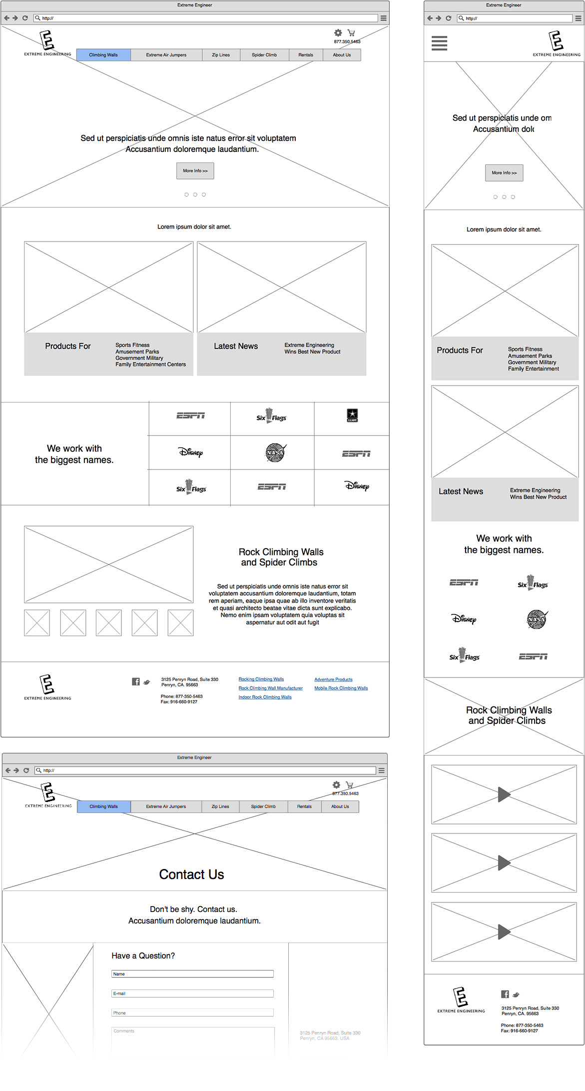 Extreme Engineering — website — Full-page wireframe