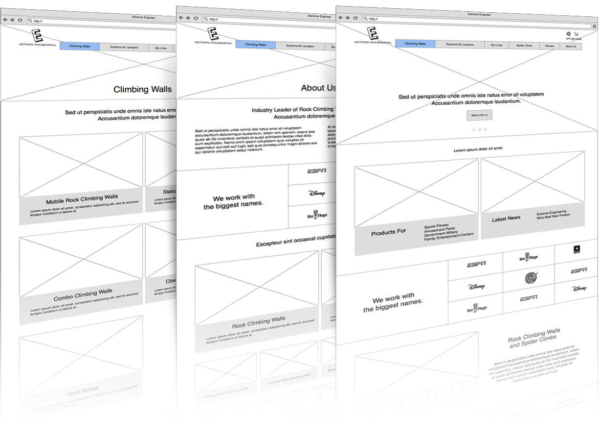 Extreme Engineering — website — Wireframes