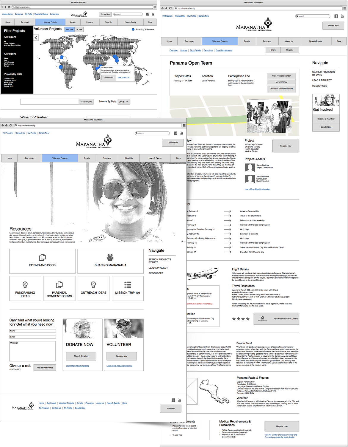 Maranatha — nonprofit website — Wireframes