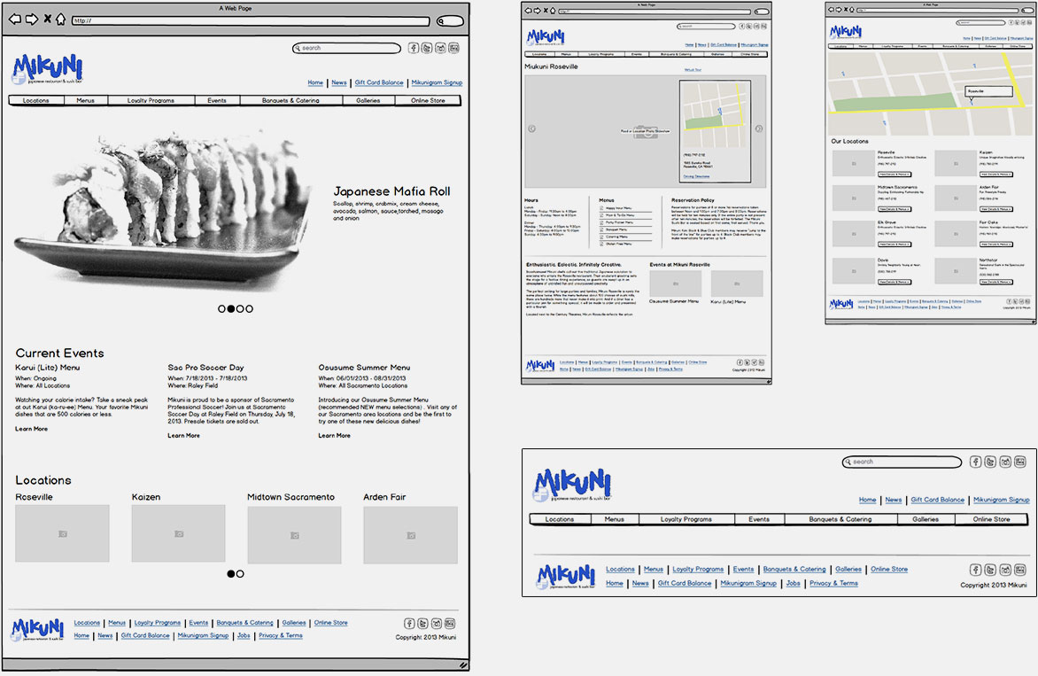 Mikuni — restaurant website — Wireframes