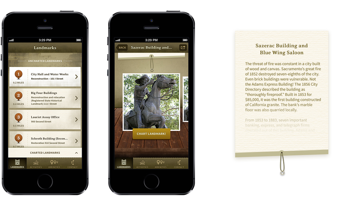Old Sacramento — mobile app — Art direction